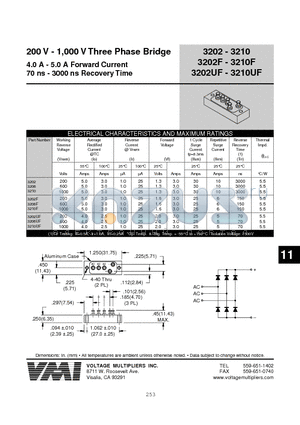 3202 datasheet - 200 V - 1,000 V Three Phase Bridge 4.0 A - 5.0 A Forward Current 70 ns - 3000 ns Recovery Time