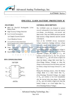 AAT8660 datasheet - ONE-CELL LI-ION BATTERY PROTECTION IC