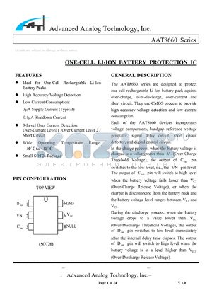 AAT8660I datasheet - ONE-CELL LI-ION BATTERY PROTECTION IC