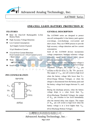 AAT8660K datasheet - ONE-CELL LI-ION BATTERY PROTECTION IC