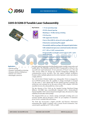 3206-D-02 datasheet - 3205-D/3206-D Tunable Laser Subassembly