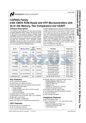 COP8SGA028N6 datasheet - 8-Bit CMOS ROM Based and OTP Microcontrollers with 8k to 32k Memory, Two Comparators and USART
