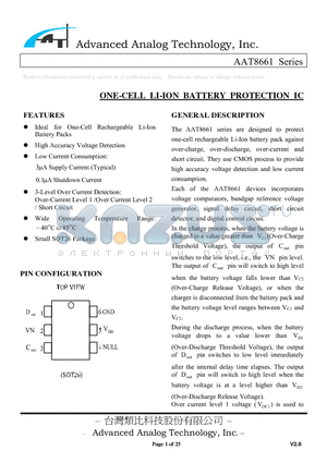 AAT8661E datasheet - ONE-CELL LI-ION BATTERY PROTECTION IC