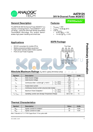 AAT9125IAS-T1 datasheet - 30V N-Channel Power MOSFET