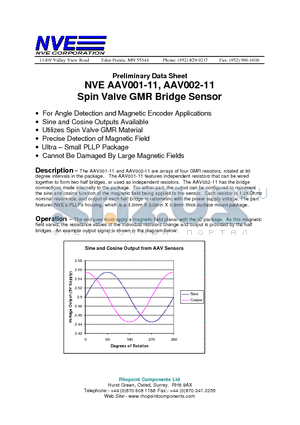 AAV001-11 datasheet - Spin Valve GMR Bridge Sensor