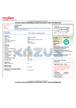 AAZ-1126 datasheet - Krimptite Female Bullet Receptacle for 18-22 AWG Wire, 4.57mm (.180