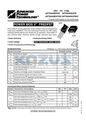 APT6040SVFR datasheet - POWER MOS V FREDFET