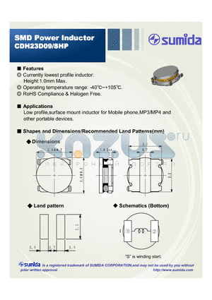 CDH23D09SHPNP-3R3MC datasheet - RoHS Compliance & Halogen Free Currently lowest profile inductor Height1.0mm Max
