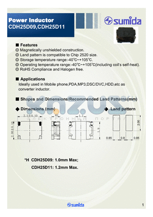 CDH25D09 datasheet - Power Inductor
