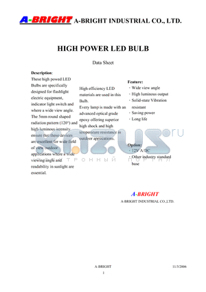 AB-015R0-01WA-G10-B datasheet - HIGH POWER LED BULB