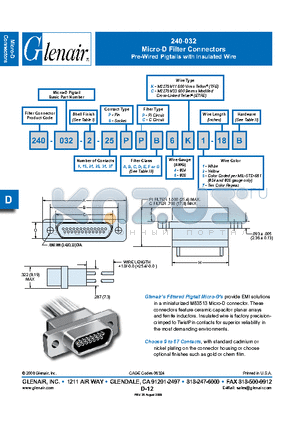240-032-1-15SPC datasheet - Micro-D Filter Connectors