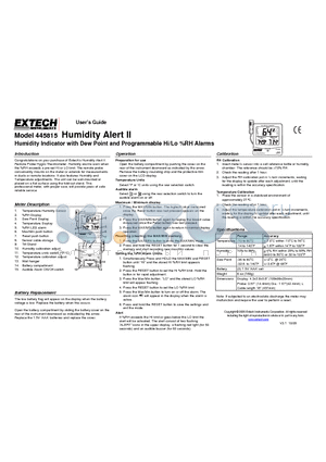 445815 datasheet - Humidity Indicator with Dew Point and Programmable Hi/Lo %RH Alarms