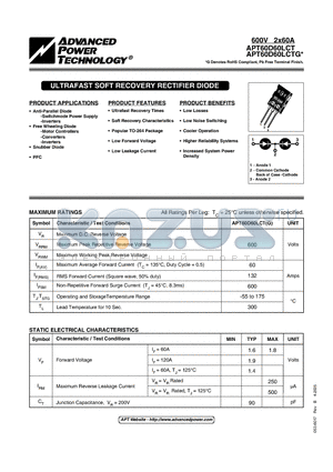 APT60D60LCT datasheet - ULTRAFAST SOFT RECOVERY RECTIFIER DIODE