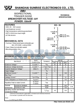 DB3 datasheet - BIDIRECTIONAL TRIGGER DIODE