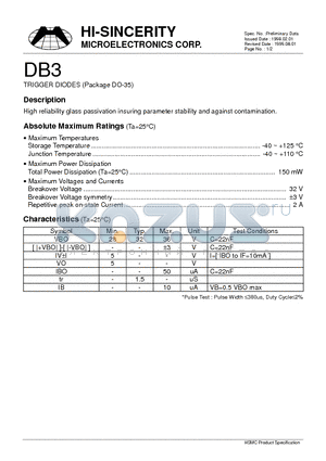 DB3 datasheet - TRIGGER DIODES