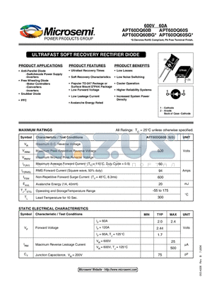 APT60DQ60BG datasheet - ULTRAFAST SOFT RECOVERY RECTIFIER DIODE