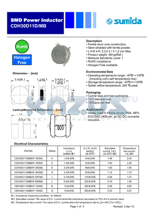CDH30D11DMB datasheet - SMD Power Inductor
