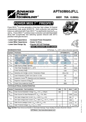 APT60M60JFLL datasheet - POWER MOS 7 R FREDFET