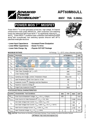 APT60M60JLL datasheet - POWER MOS 7 R MOSFET