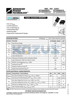 APT60N60BCS datasheet - Super Junction MOSFET