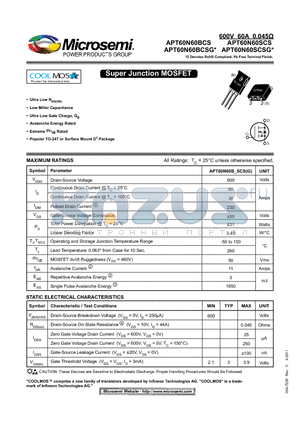 APT60N60BCSG datasheet - Super Junction MOSFET