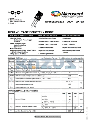 APT60S20B2CT datasheet - HIGH VOLTAGE SCHOTTKY DIODE