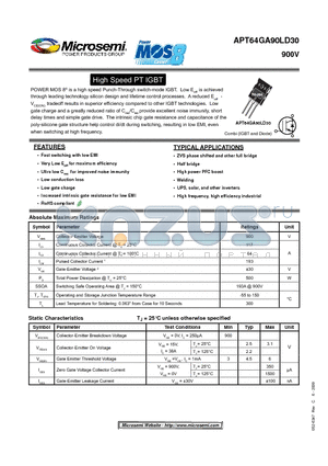 APT64GA90LD30 datasheet - High Speed PT IGBT