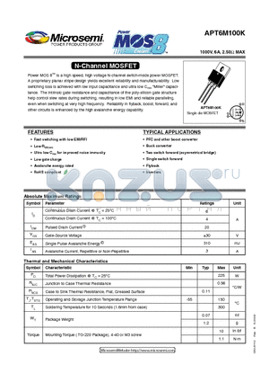 APT6M100K_09 datasheet - N-Channel MOSFET