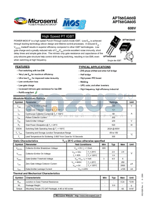 APT68GA60B datasheet - High Speed PT IGBT