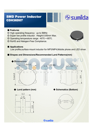 CDH36D07NP-1R0NC datasheet - SMD Power Inductor