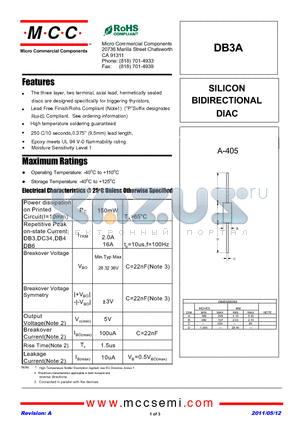 DB3A datasheet - SILICON BIDIRECTIONAL DIAC