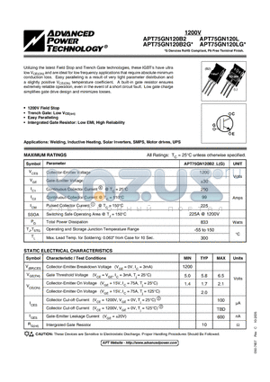 APT75GN120B2 datasheet - IGBT