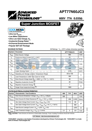 APT77N60JC3 datasheet - Super Junction MOSFET