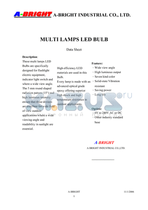 AB-065TY0-12V0-B1G-0 datasheet - MULTI LAMPS LED BULB