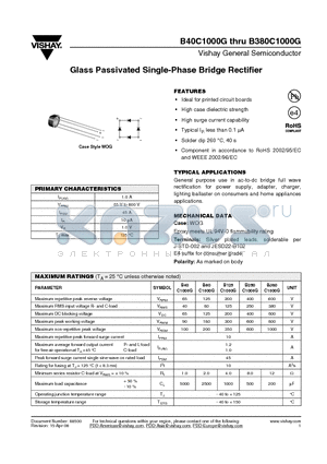 B250C1000G datasheet - Glass Passivated Single-Phase Bridge Rectifier