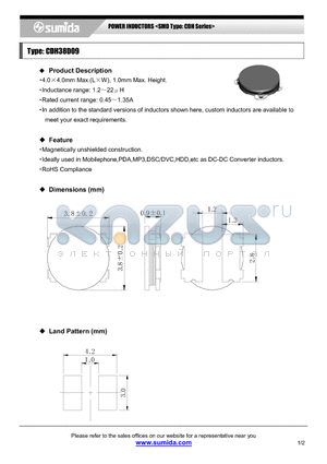 CDH38D09NP-1R2M datasheet - POWER INDUCTORS