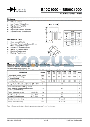 B250C1000 datasheet - 1.0A BRIDGE RECTIFIER