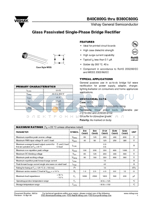 B250C800G datasheet - Glass Passivated Single-Phase Bridge Rectifier