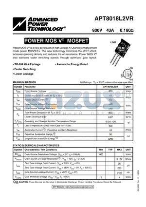 APT8018L2VR_06 datasheet - Power MOS V is a new generation of high voltage N-Channel enhancement mode power MOSFETs.