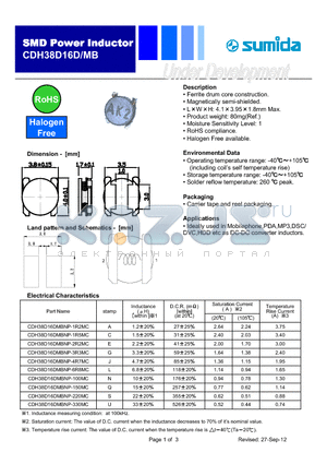 CDH38D16D datasheet - SMD Power Inductor