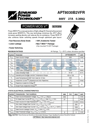 APT8030B2VFR_05 datasheet - Power MOS V is a new generation of high voltage N-Channel enhancement mode power MOSFETs.