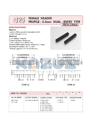 B25240BTB1 datasheet - FEMALE HEADER PROFILE : 5.0mm DUAL-ENTRY TYPE