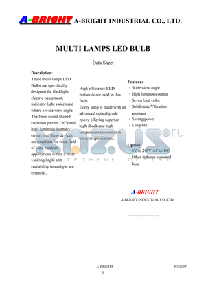 AB-1851B0-14VD-B1G-0 datasheet - MULTI LAMPS LED BULB