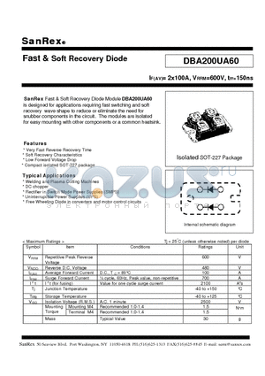 DBA200UA60 datasheet - Fast & Soft Recovery Diode