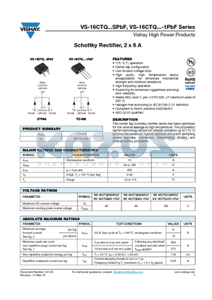 16CTQ060STRRPBF datasheet - Schottky Rectifier, 2 x 8 A