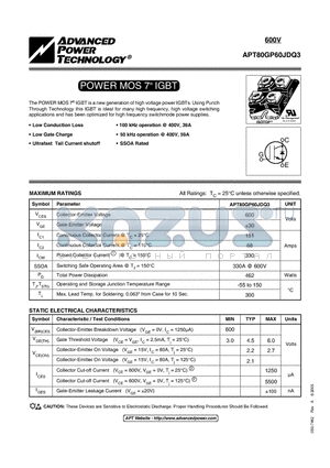 APT80GP60JDQ3 datasheet - POWER MOS 7 IGBT