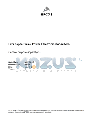 B25360 datasheet - Film capacitors  Power Electronic Capacitors