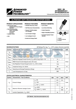 APT8DQ60K3CTG datasheet - ULTRAFAST SOFT RECOVERY RECTIFIER DIODE