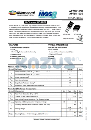 APT9M100S datasheet - N-Channel MOSFET