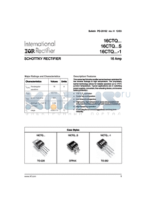 16CTQ100-1 datasheet - SCHOTTKY RECTIFIER